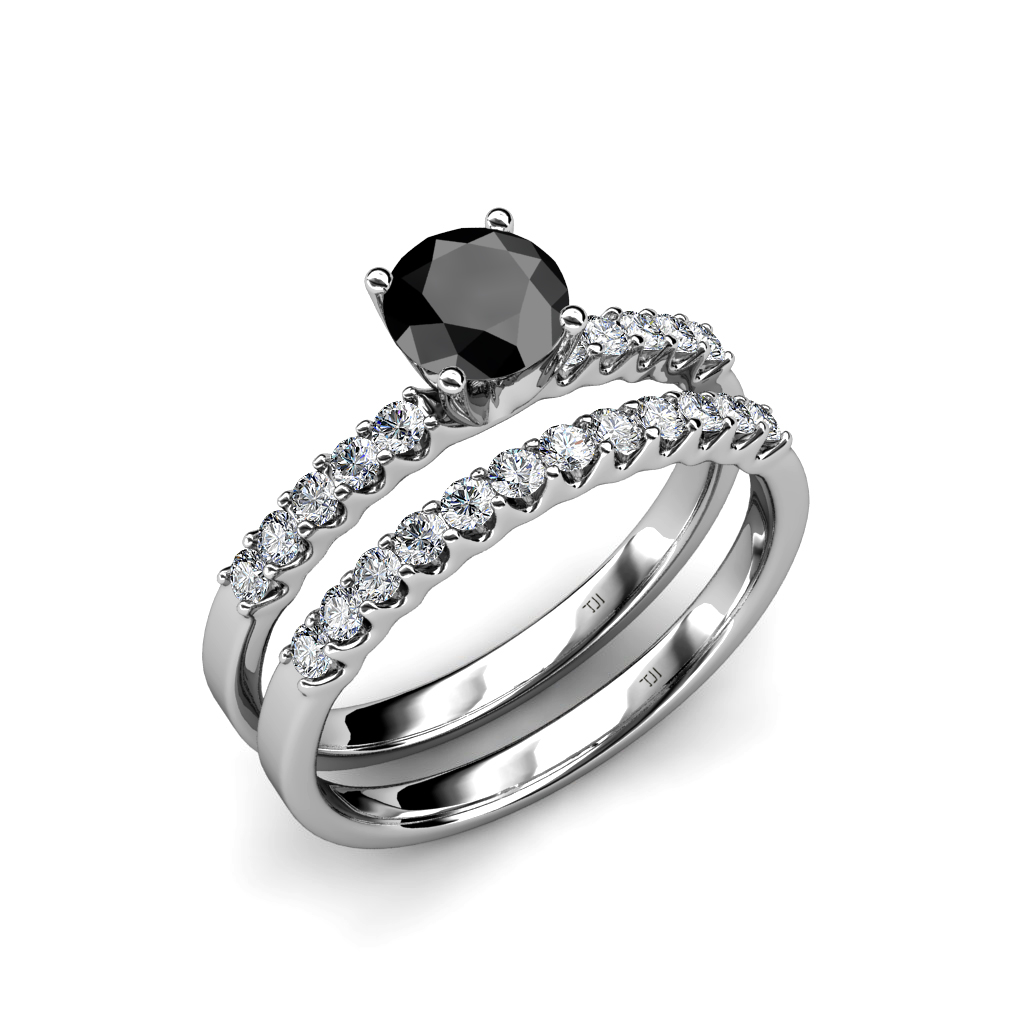  Black  and White  Diamond  Halo Bridal  Set Ring  Wedding  
